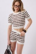 Örgü Detay Çizgili Crop Bluz resmi